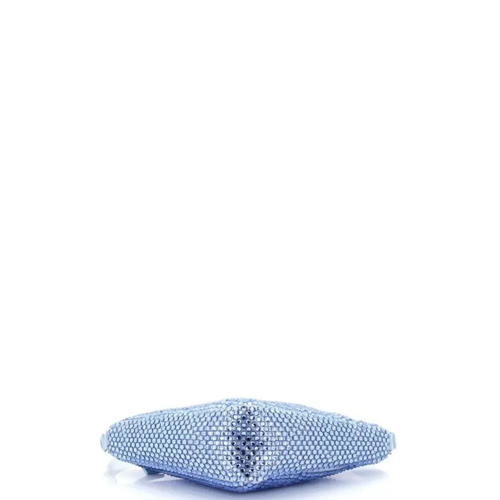Prada Triangle Top Handle Pouch Bag Crystal Embellished Satin Mini Blue - Picture 4 of 6